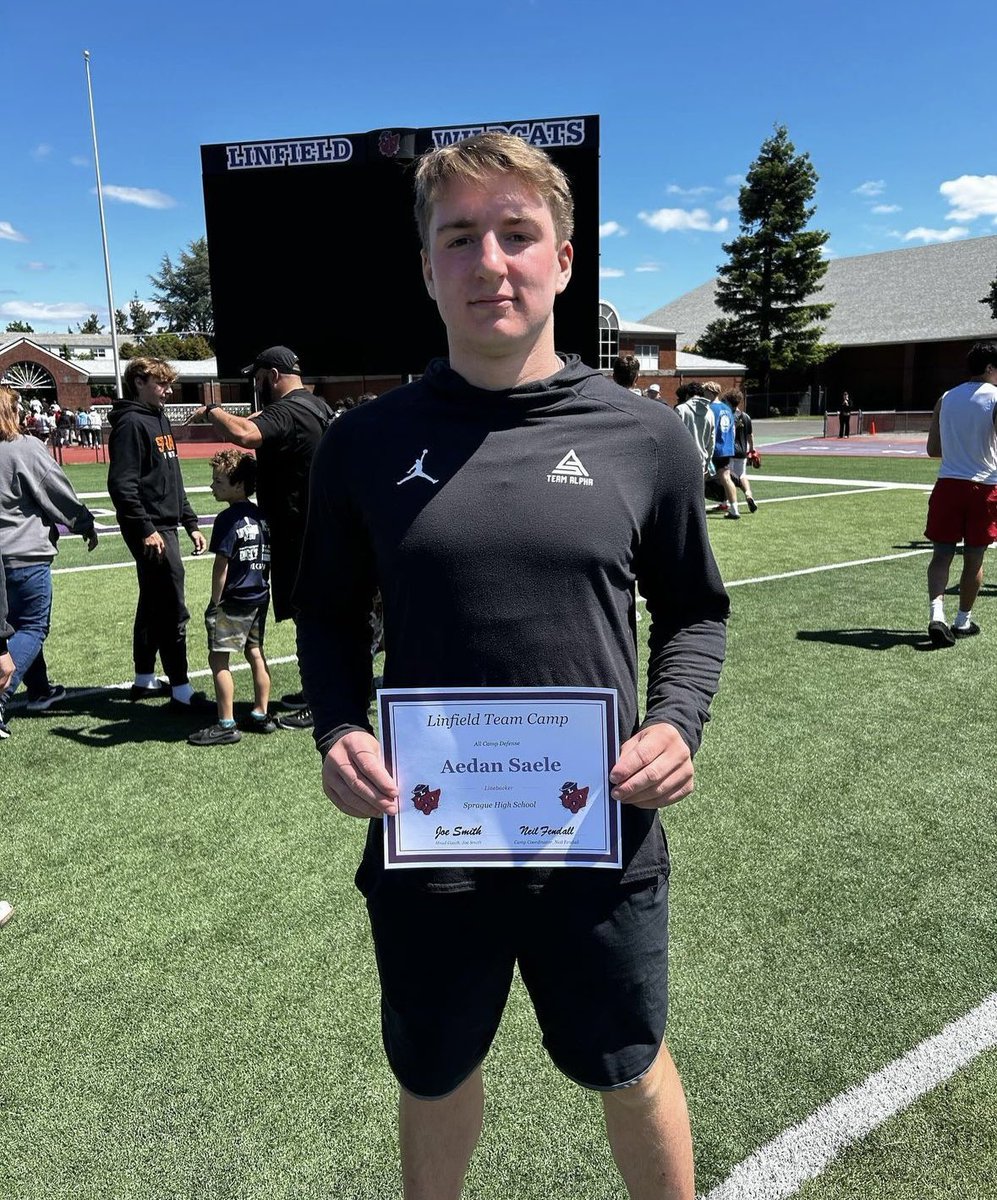 Aedan Saele (@aedansaele41) on Twitter photo Had a great time at <a href="/LinfieldFB/">Linfield Football</a> team camp and blessed to be named to all camp team for linebacker <a href="/GoOlympians/">Sprague Football</a> <a href="/CoachAJRobinson/">AJ Robinson</a> <a href="/Coach_DY11/">(D.Y.) Dylan Young</a> <a href="/ifo14/">Ifo Ekpre-Olomu</a> <a href="/AlphaFootballOR/">ALPHA Football</a> Had a great time at <a href="/LinfieldFB/">Linfield Football</a> team camp and blessed to be named to all camp team for linebacker <a href="/GoOlympians/">Sprague Football</a> <a href="/CoachAJRobinson/">AJ Robinson</a> <a href="/Coach_DY11/">(D.Y.) Dylan Young</a> <a href="/ifo14/">Ifo Ekpre-Olomu</a> <a href="/AlphaFootballOR/">ALPHA Football</a>