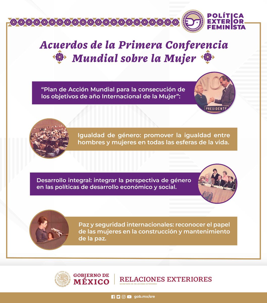 📌 Conoce más de los acuerdos alcanzados en la Primera Conferencia Mundial sobre la Mujer, la cual tuvo lugar en la sede de la <a href="/SRE_mx/">Relaciones Exteriores</a> de Tlatelolco, en 1975.

#SabíasQué | Del próximo 1 al 3 de julio, México será sede de la III Conferencia Ministerial sobre Políticas Exteriores