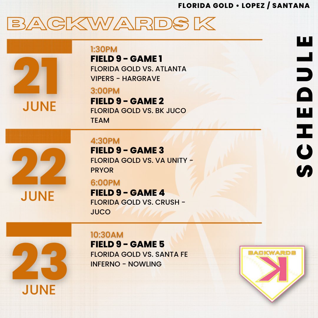 Backwards K <a href="/BackwardsKJax/">Backwards K Softball</a> tomorrow!! First game 1:30PM..See you there!