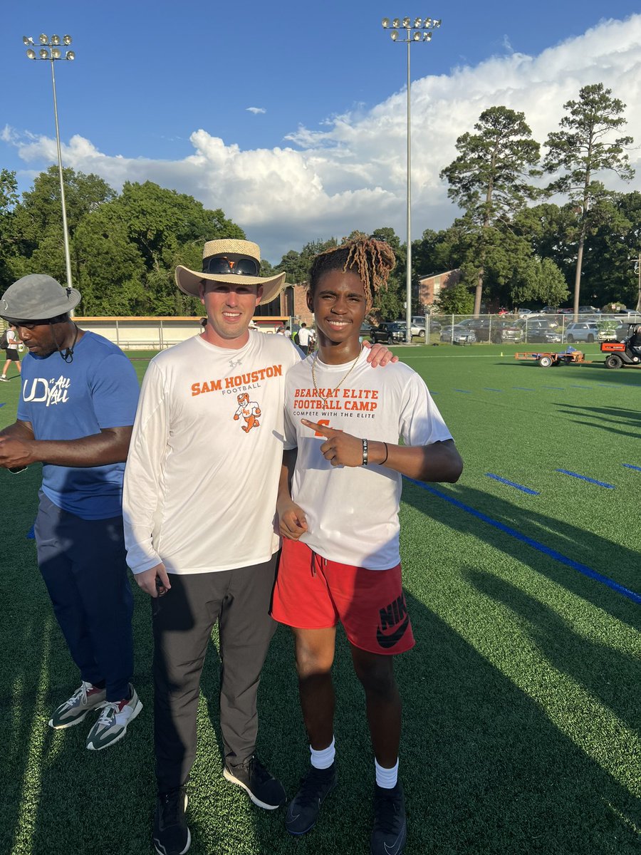 RickySales_3's tweet photo. Had an incredible experience showcasing my skills at the Sam Houston state football camp this week. Grateful for the opportunity and the amazing support. @CoachSkyCassity @CoachKCKeeler @BearkatsFB @EAgbaroji @CoachEkanem @CoachBoodon @coach_mcdowell https://t.co/OWeX0WWAde