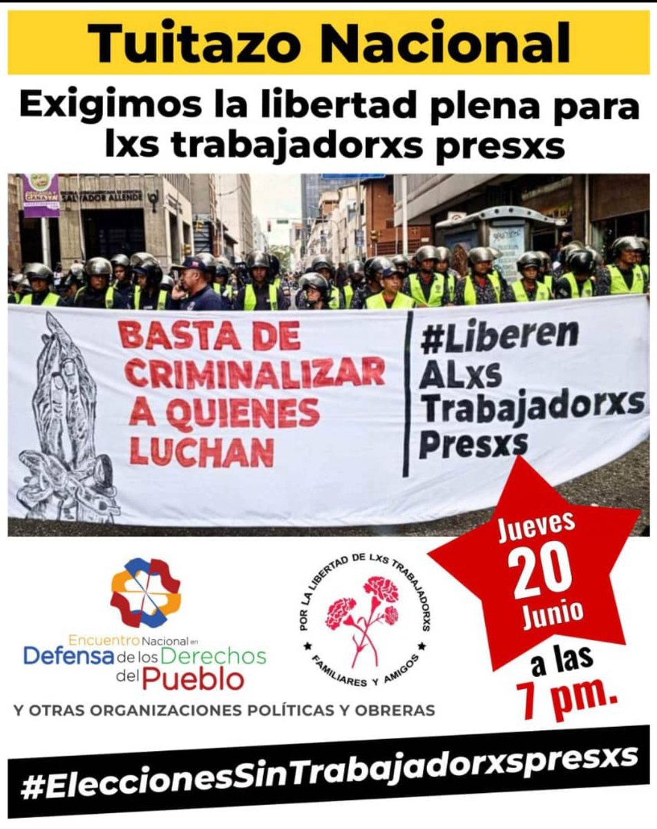 #EleccionesSinTrabajadorxsPresxs a pocos dias de las elecciones ningún candidatos y menos el candidato de gobierno habla de los trabajadores presos, lo que nos lleva a la reflexión que debemos MOVILIZARNOS por nuestros compañeros hermanos de clase en todos los escenarios posibles