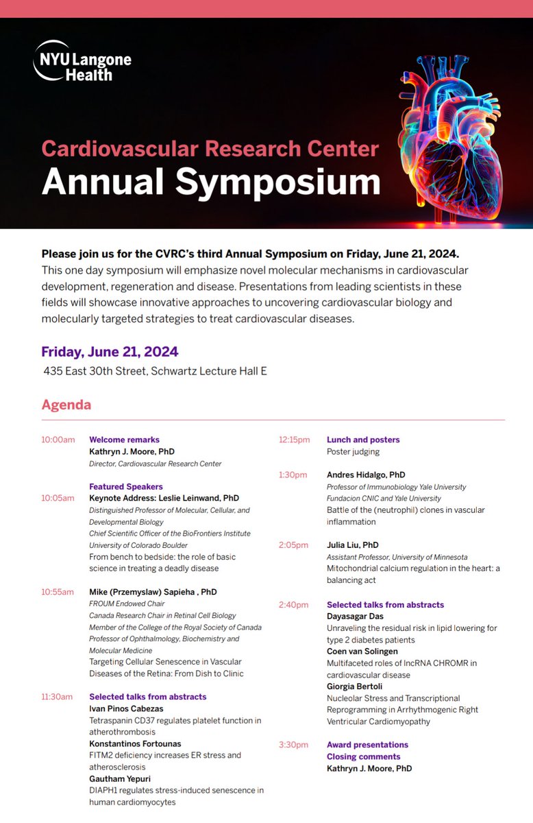 I am thrilled and honored to participate in this year’s CVRC Annual Symposium! Looking forward to sharing groundbreaking science with my colleagues tomorrow! 🧑🏻‍🔬🤩 <a href="/NYULHCVRC/">NYU CVRC</a>