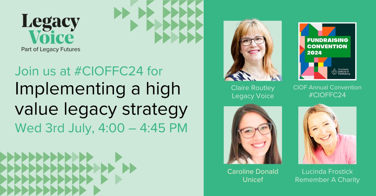 Do you know that &lt; 1% of #Legacy gifts account for 25% of UK legacy income? 

At CIOF #Fundraising Convention '24, Dr Claire Routley is joined by Caroline Donald, <a href="/UNICEF_uk/">UNICEF UK</a> &amp; Lucinda Frostick, <a href="/RememberCharity/">Remember A Charity</a>, to talk high value legacies.

Session info: events.rdmobile.com/Sessions/Detai…