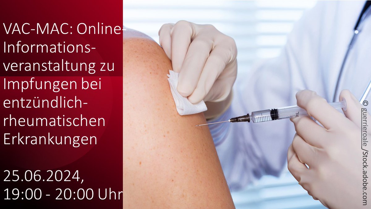 Dt. Ges. f. Rheumatologie u. Klinische Immunologie (@dgrh_tweets) on Twitter photo 💡Die Online-Veranstaltungen von VAC-MAC informieren Patient:innen umfassend über notwendige oder sinnvolle Impfungen bei einer medikamentösen Therapie u.a. von entzündlich-rheumatischen Erkrankungen. 👉Gleich anmelden unter: lnkd.in/eWG_Jh9N 💡Die Online-Veranstaltungen von VAC-MAC informieren Patient:innen umfassend über notwendige oder sinnvolle Impfungen bei einer medikamentösen Therapie u.a. von entzündlich-rheumatischen Erkrankungen. 👉Gleich anmelden unter: lnkd.in/eWG_Jh9N