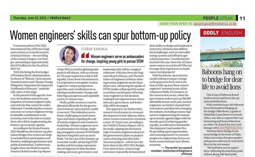 floeKamanja's tweet photo. Join us today as we celebrate women engineers in Kenya @TheIEK @gachejenny 
See you there https://t.co/2LBZcX3IU6