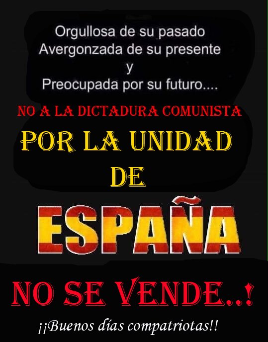¡¡¡Buenos días ESPAÑA!!! 🇪🇸🇮🇹🇮🇱🇦🇷
¡¡Que tengan un excelente Viernes compatriotas!! 🇪🇸💚
 ❤️VIVA ESPAÑA❤️
¡¡ARRIBA ESPAÑA!!
🇪🇸❤️🇪🇸❤️🇪🇸❤️🇪🇸❤️❤️🇪🇸❤️🇪🇸❤️🇪🇸❤️🇪🇸
#SanchezDictador
#SanchezTirano
#SanchezEspañaNoTeQuiere
#SanchezTraidor
#SanchezDimision
#SanchezMeTienesHastaLosCojones