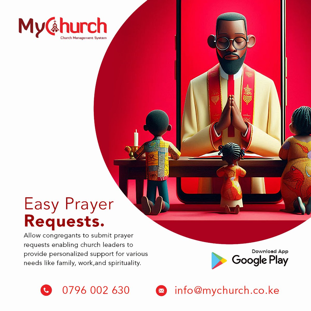 BitwiseDigital's tweet image. With mychurch.co.ke, Congregants can easily submit and manage prayer requests. Stay connected and support your congregation’s spiritual needs with personalized attention and care.
#mychurch # mychurch.co.ke