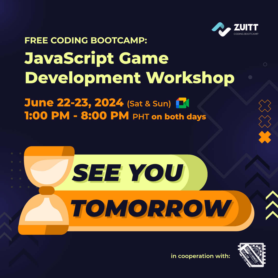 zuittco's tweet image. See you tomorrow at our Free Coding Bootcamp in partnership with @!
🙋 Sign up now: codenow.zuitt.co/FCBJune22-23Re…
The Free Coding Bootcamp will be conducted online. Limited slots only. Registration will close on June 21, 2024 (Friday).
#FreeCodingBootcamp #ZuittCodingBootcamp
