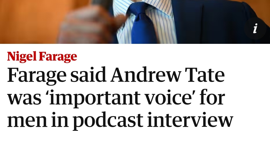Tate is a dangerous, toxic misogynist whose message of hate demeans women and poisons the minds of some teenage boys. Across the country parents and teachers are having to fight back against that influence and Farage thinks he's "an important voice"

theguardian.com/politics/artic…