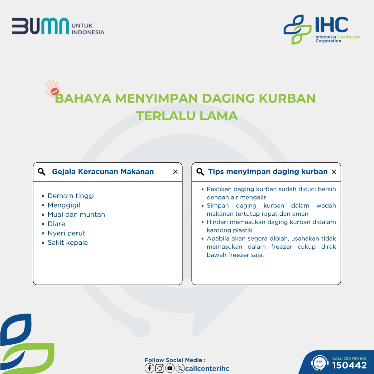 callcenterihc's tweet photo. Hallo sobat call center IHC,
Ternyata membekukan daging kurban tidak menjamin bakteri akan 100% mati, daging kurban bisa menjadi tempat tinggal bakteri penyebab penyakit dan pastikan jangan terlalu lama menyimpan daging kurban

#CallCenterIHC
#BUMNuntukIndonesia https://t.co/DvSA1nPHFo