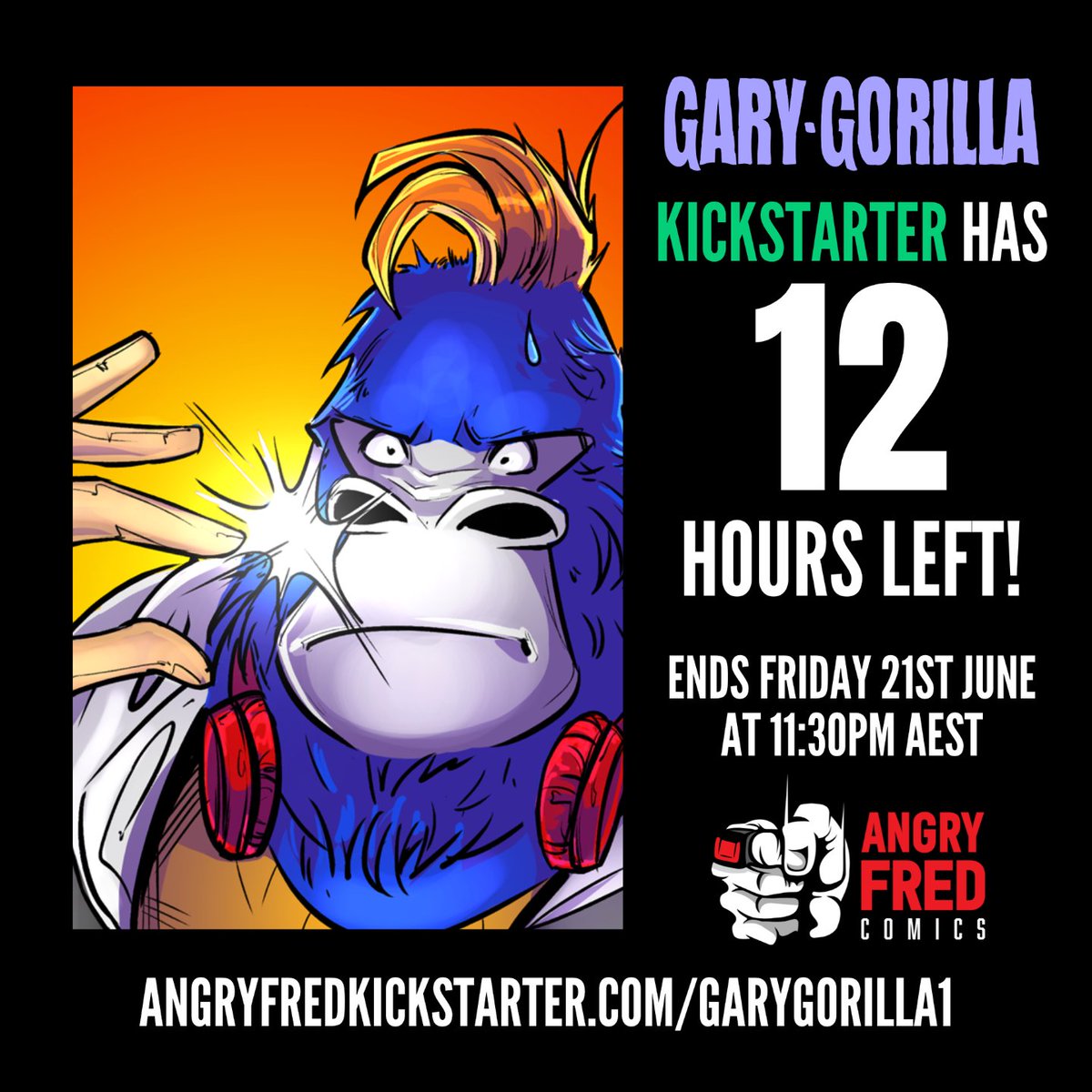 LucasScheffilm's tweet photo. There are only 12 hours left to back the Gary Gorilla Issue 1 campaign! Ends Friday, June 21st, at 11:30pm AEST. Will you be joining Gary?

https://t.co/qdfG5Vk2eB

Written by Lucas Scheffel
Artwork by Vika Zuban
Letters by Es Kay

#kickstarter #comicbooks #zombies #gorillas https://t.co/n4f0TLHxr2