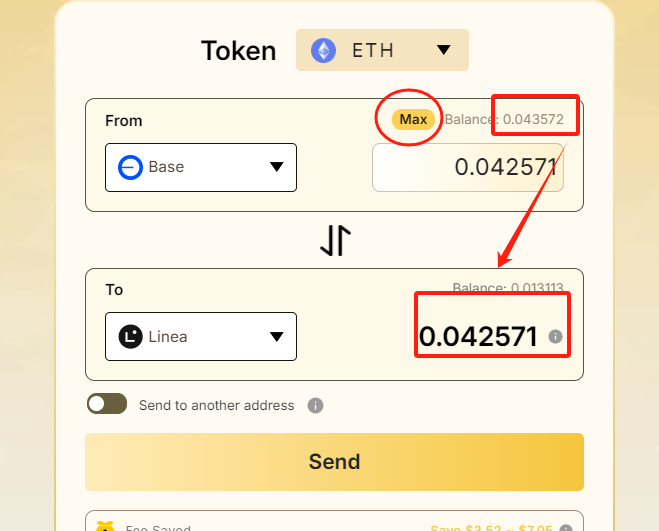 我最近整理资金，跨链用的比较多。
几家跨链平台，全部选base到Linea，直接点max按钮，结果图按顺序对应：
1⃣星门（stargate.finance/bridge）最近确实是便宜了不少，推荐。
2⃣小犀牛（app.rhino.fi/?ref=DC5F012525）因为我这次跨链金额大于100U了，没有占上100U免手续费的便宜，但是也还不错。