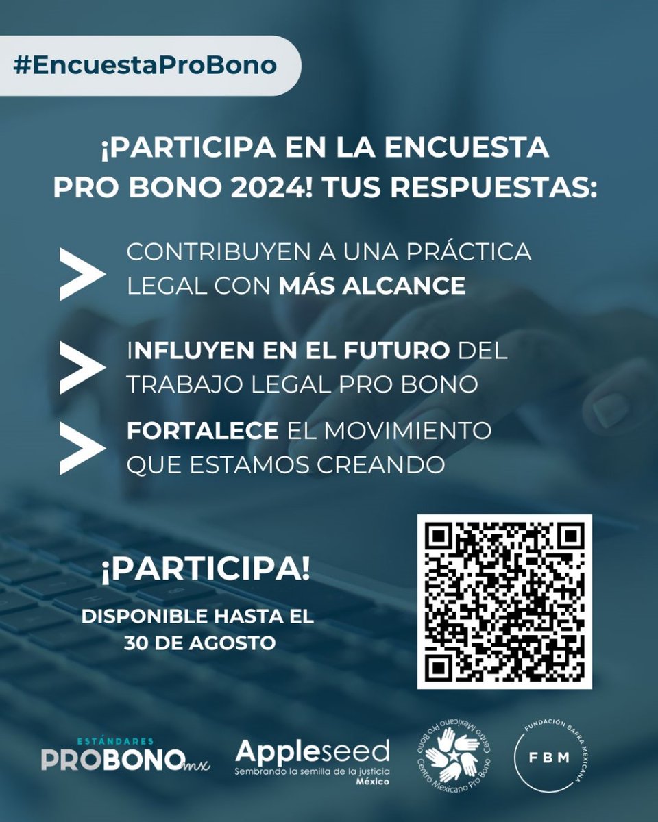 Te invitamos a responder la #EncuestaProBono 2024, para nosotros es importante leer tus opiniones.
Escanea el código QR o dale click al siguiente enlace 👇 
t.ly/5Q6yk