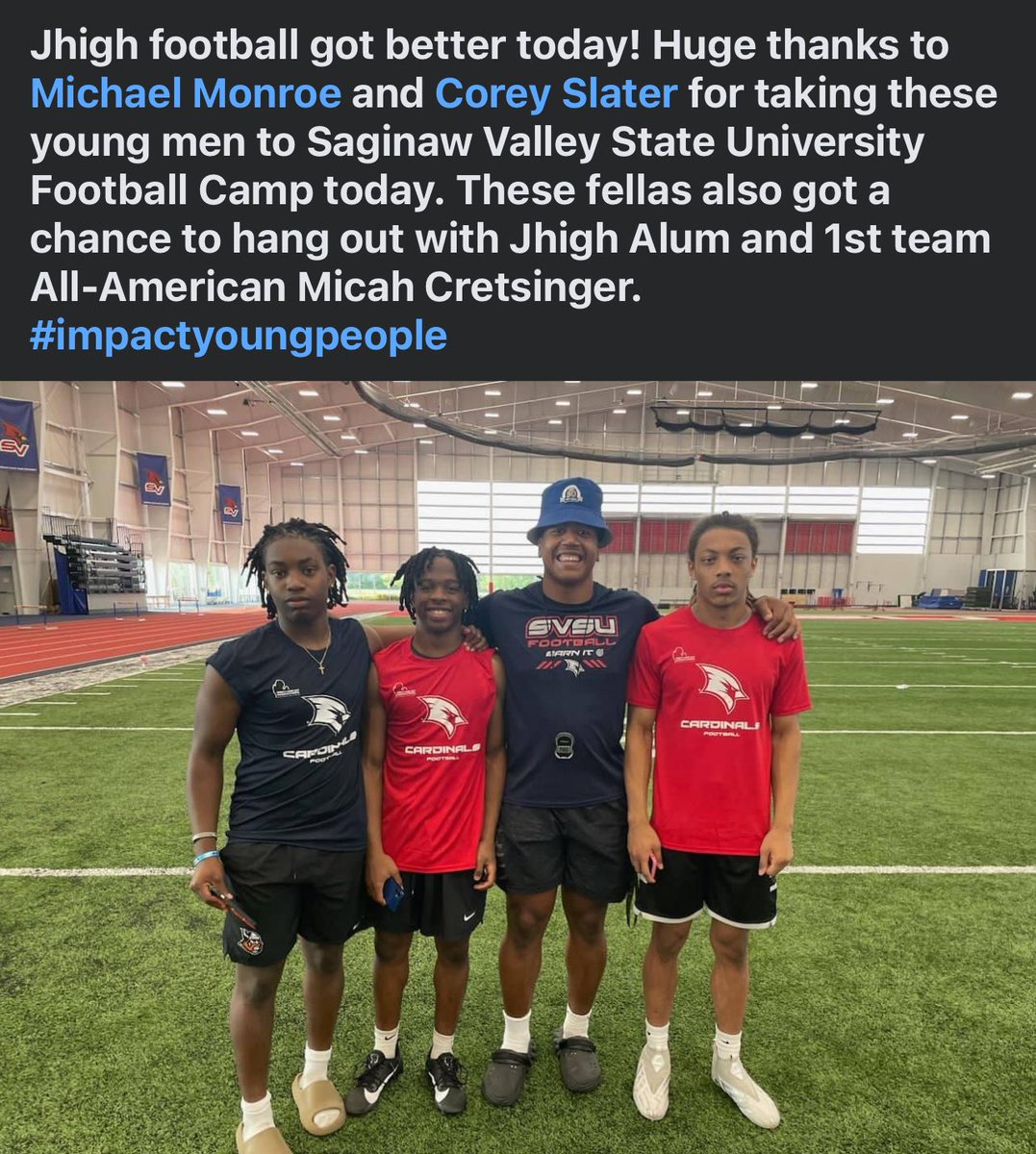Good day <a href="/svsu_football/">SVSU Football</a> camp for these guys! <a href="/CyronLegit/">Cyron Stamper</a> <a href="/Zyair_Simpson/">Zyair</a> and Jaden Potter! <a href="/rbrady1313/">Ryan Brady</a>! Keep working fellas!!
