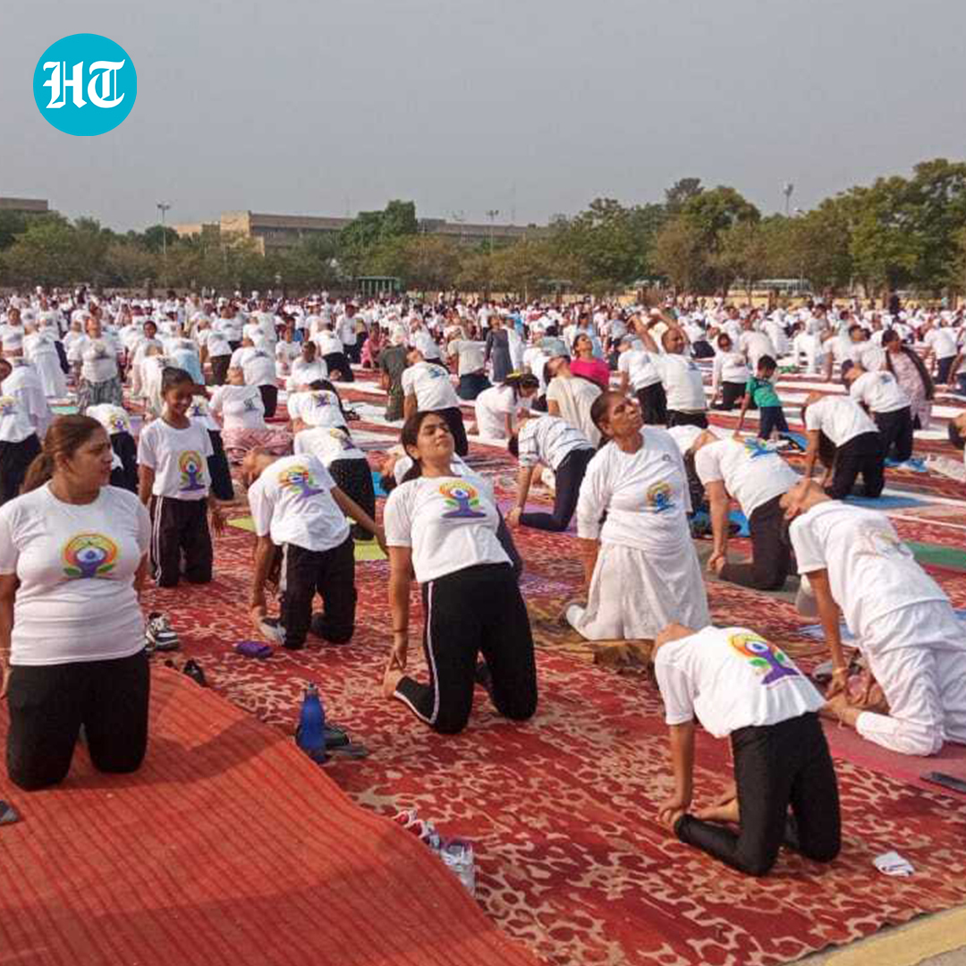 htTweets's tweet photo. #InPics | #YogaDay events are being held nationwide. Several Union ministers took part in the celebrations of 10th #InternationalYogaDay 

The International Day of Yoga is observed every year on June 21 to highlight its immense benefits for overall health and well-being. This observance was established by the #UnitedNations in 2014

Read more https://t.co/B44PrPIuqj