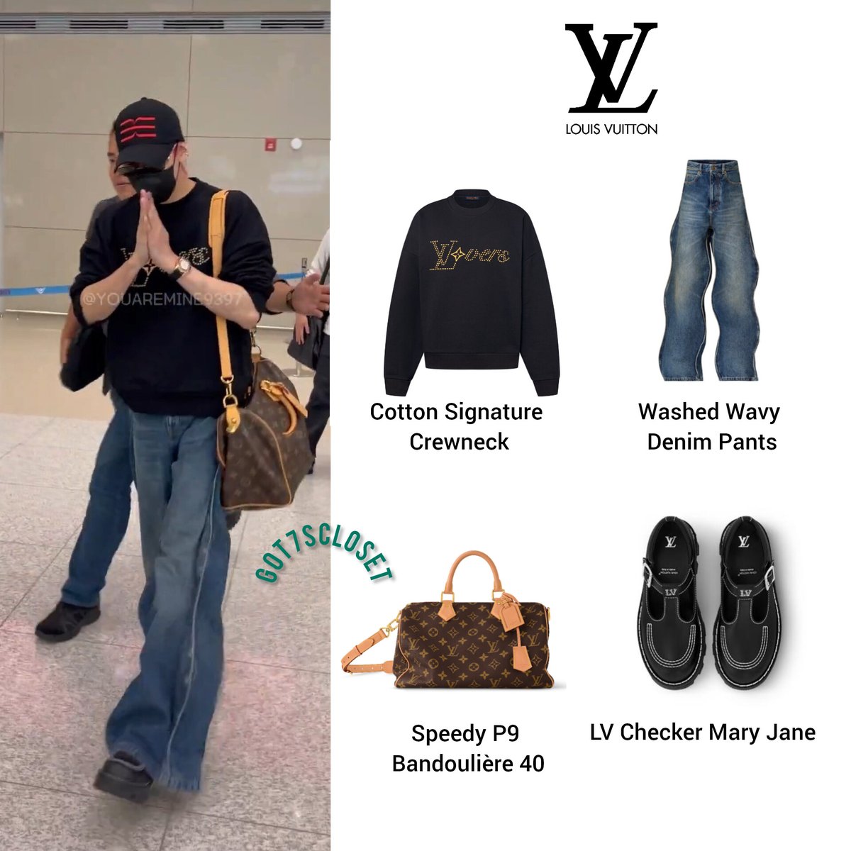 [240621] Bambam - #BambamxLouisVuitton

#LOUISVUITTON
- Cotton Signature Crewneck ($1,640)
- Washed Wavy Denim Pants
($1,900)
- Speedy P9 Bandoulière 40 ($11,100)
- LV Checker Mary Jane ($1,220)

#GOT7 #갓세븐 #뱀뱀  #BAMBAM  #BamBamxLVMenSS25 #LVMENSS25 <a href="/BamBam1A/">BamBam</a>