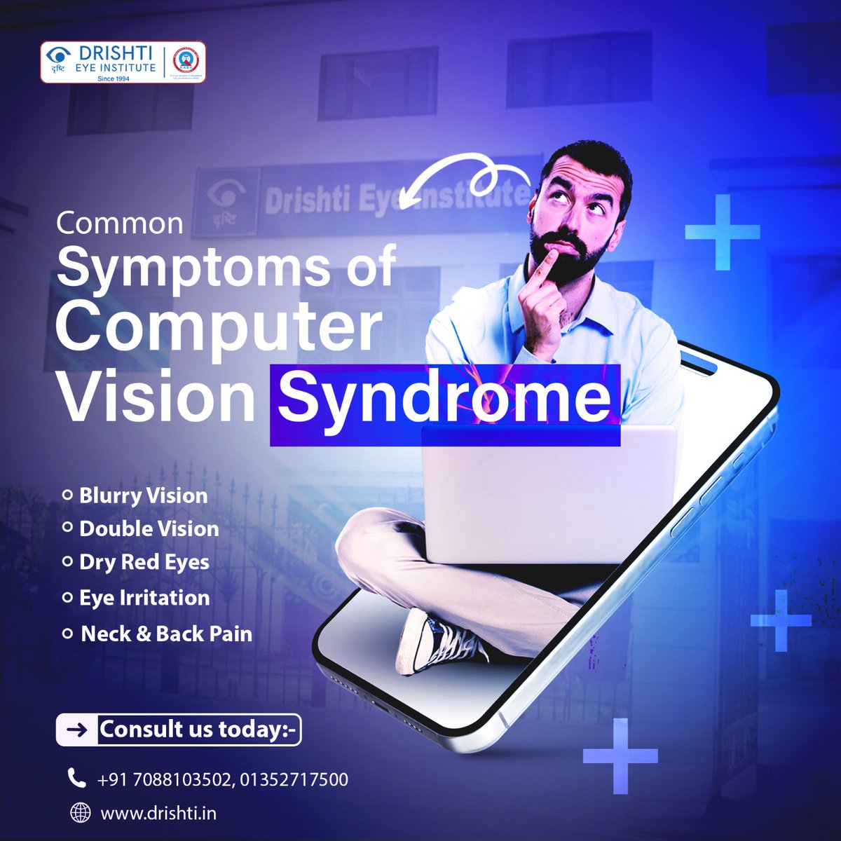 DrishtiEyeInst's tweet image. Computer vision syndrome (CVS) treatment at Drishti Eye Institute.
#drishti #drishtieyeinstitute #ComputerVisionSyndrome #bluelightprotection #computerscreenglare #eyehealthtips #eyehealth #EyeCare #eyecare #vision #optometry #eyes #eyedoctor #optometrist #ophthalmology #glasses