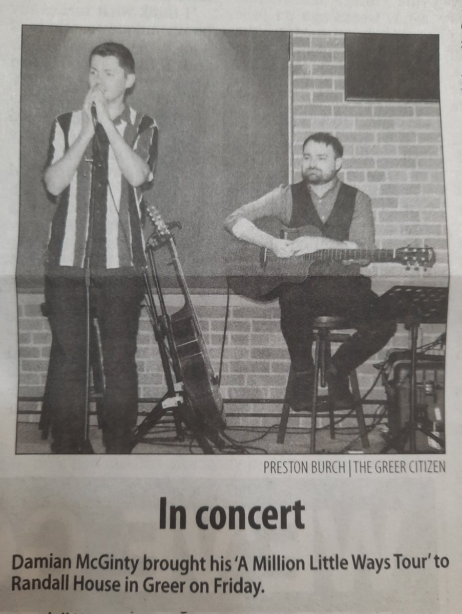 AnneClevenger's tweet photo. The local paper posted a picture of @damianmcginty and @Tbakey30 from their concert in Greer last week. https://t.co/kfAKibXZHi