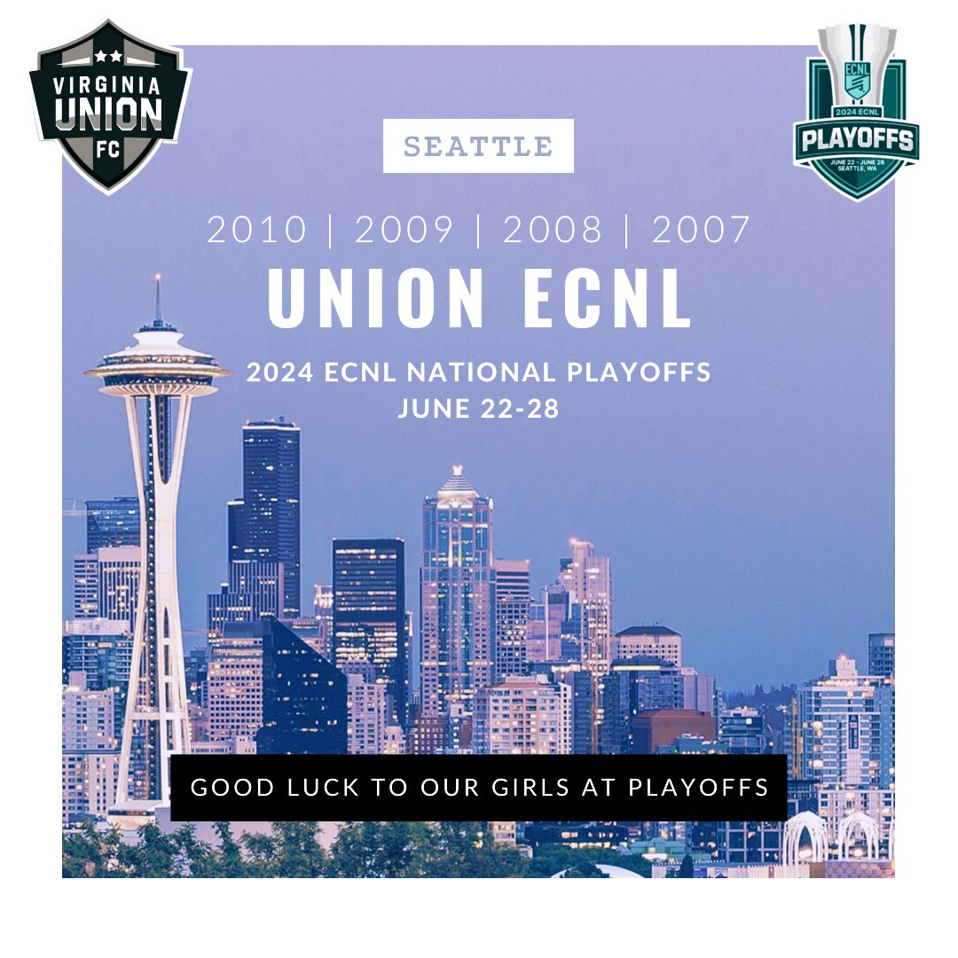 Union ECNL Girls Recruiting (@unionecnl) on Twitter photo Good luck to our Union ECNL girls as they head to Seattle for ECNL National Playoffs
@vaunionfc <a href="/mcleansoccer/">McLean Youth Soccer</a> @ecnlgirls #unionecnl #mcleansoccer #unionecnl #ECNL <a href="/ECNL08/">Union 08 ECNL (McLean)</a> <a href="/ecnl09/">Union 09 ECNL</a> <a href="/ecnl2010/">Union 10 ECNL</a> @ecnl07 <a href="/ImYouthSoccer/">ECNL/GA/Recruiting/College Soccer</a> <a href="/PrepSoccer/">Prep Soccer ⚽️</a> <a href="/TopDrawerSoccer/">TopDrawerSoccer</a> <a href="/TheSoccerWire/">SoccerWire</a> Good luck to our Union ECNL girls as they head to Seattle for ECNL National Playoffs
@vaunionfc <a href="/mcleansoccer/">McLean Youth Soccer</a> @ecnlgirls #unionecnl #mcleansoccer #unionecnl #ECNL <a href="/ECNL08/">Union 08 ECNL (McLean)</a> <a href="/ecnl09/">Union 09 ECNL</a> <a href="/ecnl2010/">Union 10 ECNL</a> @ecnl07 <a href="/ImYouthSoccer/">ECNL/GA/Recruiting/College Soccer</a> <a href="/PrepSoccer/">Prep Soccer ⚽️</a> <a href="/TopDrawerSoccer/">TopDrawerSoccer</a> <a href="/TheSoccerWire/">SoccerWire</a>