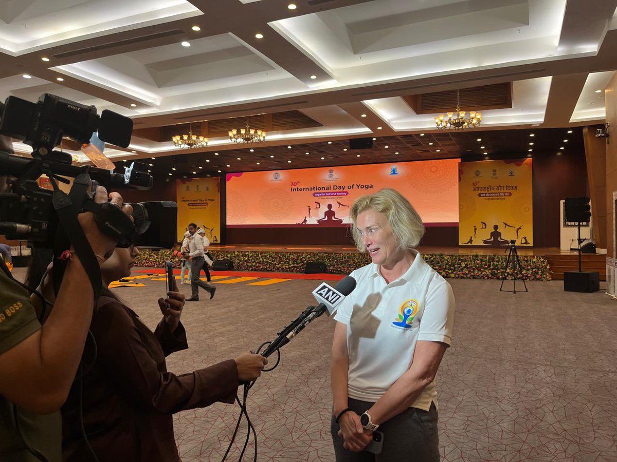 Ambassador May-Elin Stener (@norwayambindia) on Twitter photo Thank you <a href="/DrSJaishankar/">Dr. S. Jaishankar</a> for the yoga session this #10thInternationalYogaDay 🧘♀️
Happy #yogaday to everyone and congratulations India on giving #yoga to the world, creating great enthusiasm🙏🏻
Thank you also to friends and colleagues for all the support for my #yoga post! Thank you <a href="/DrSJaishankar/">Dr. S. Jaishankar</a> for the yoga session this #10thInternationalYogaDay 🧘♀️
Happy #yogaday to everyone and congratulations India on giving #yoga to the world, creating great enthusiasm🙏🏻
Thank you also to friends and colleagues for all the support for my #yoga post!