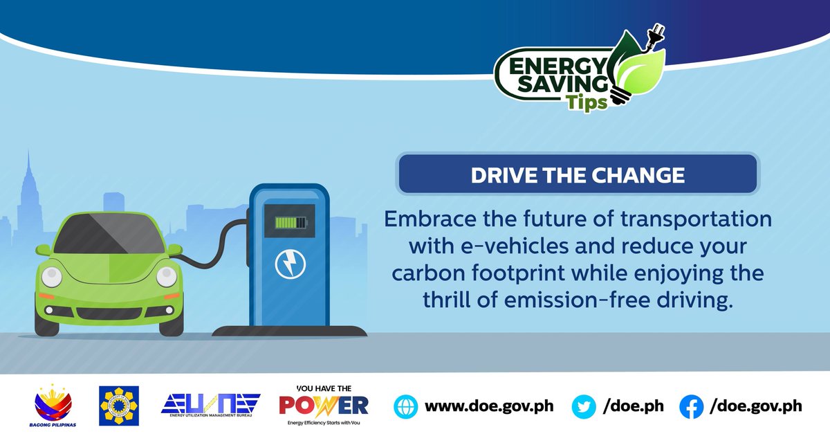magic891davao's tweet photo. Be the magic! Here is a public service announcement in partnership with the Department Of Energy

Energy Efficiency Tip #9:
Step into the eco-conscious world of electric vehicles &amp; reduce your carbon footprint while enjoying the thrill of emission-free driving #Youhavethepower https://t.co/1eb9hE6Zjb