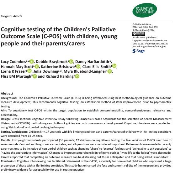 It is possible to develop a single patient-centred outcome measure for use with children of all ages with a wide range life-limiting conditions and their families. #hpm #hapc #palliativecare buff.ly/3z7Vvhh