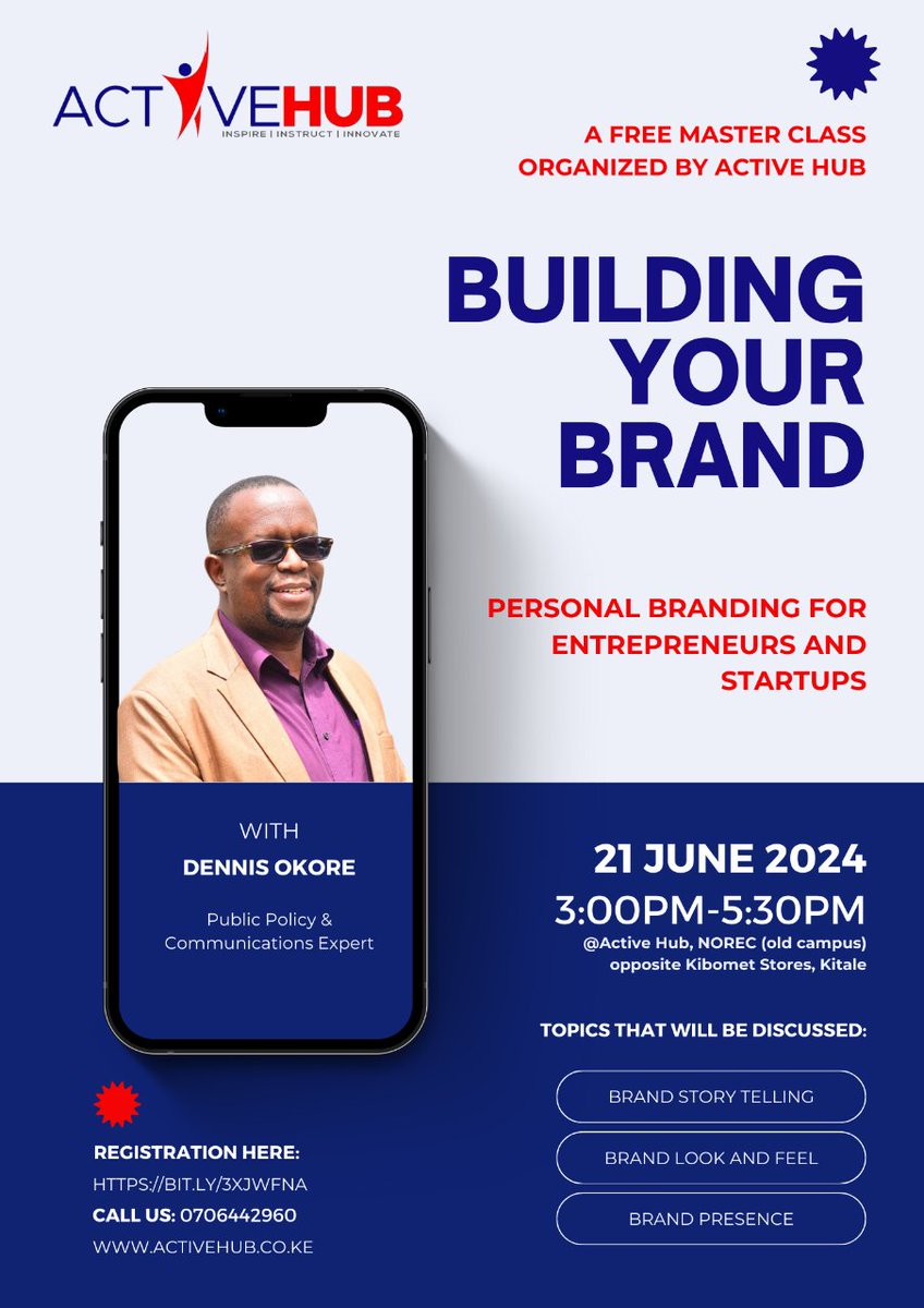 This afternoon we have the privilege of meeting creatives, entrepreneurs, professionals and SME leaders to learn from our expert trainer <a href="/Dennis/">Dennis Gotta</a> Okore on Personal Branding for Entrepreneurs and Startups. Join Us.
#PersonalBranding