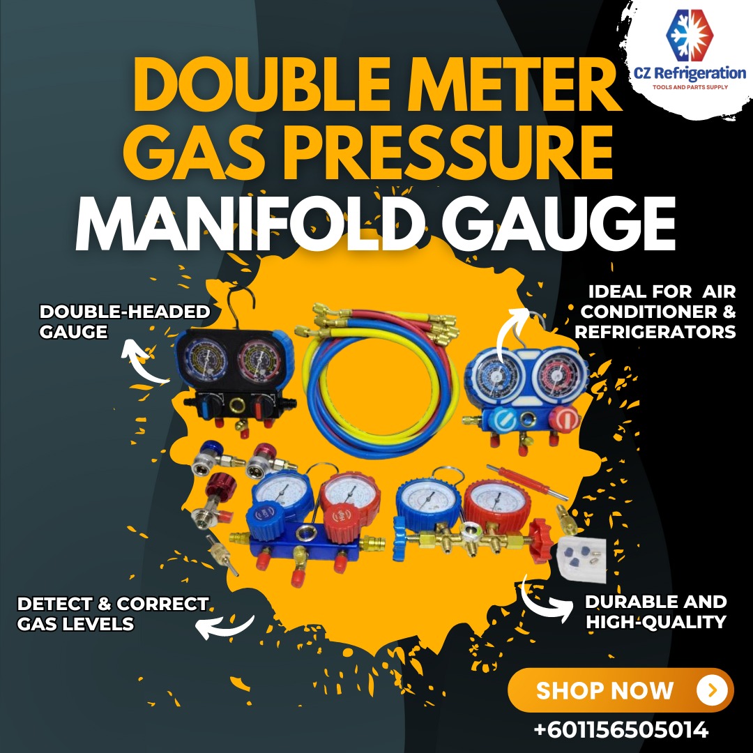 cz_aircond's tweet image. Introducing the CZ Double Meter Gas Pressure Manifold Gauge – your essential tool for precision in refrigeration and air conditioning diagnostics! 🌡️✨
#RefrigerationTools #AirConditioning #TechnicianEssentials #HVACService #ManifoldGauge