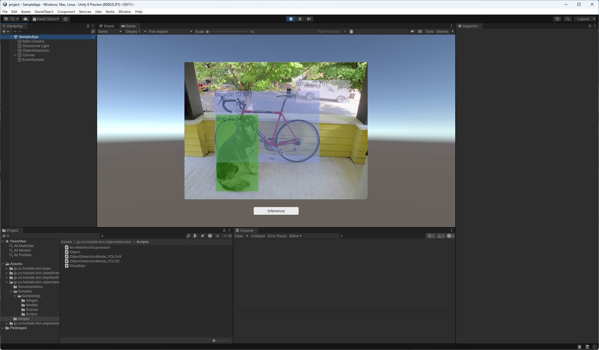 UnaNancyOwen's tweet photo. 動いたよ!(╹◡╹)ノ > Unity Sentis + YOLOv9 MIT #Unity https://t.co/My8ROPuGzQ