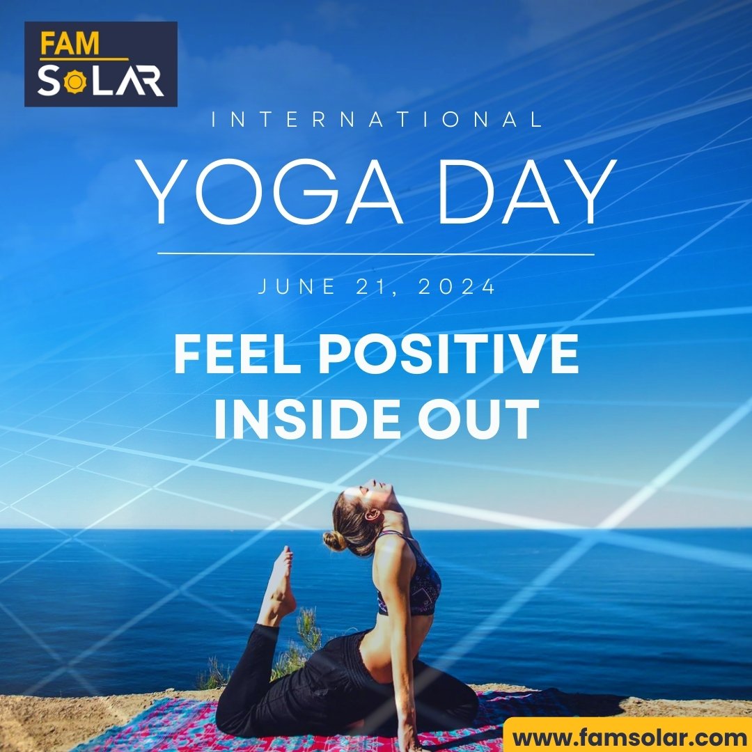 Famsolar1's tweet image. Like solar panels transforming sunlight into energy, let yoga transform and energize your body and mind. Embrace the power within. ☀️🧘‍♂️✨

Happy International Yoga Day! 🌍🧘‍♀️

#YogaDay #TransformativeEnergy #MindAndBody #InnerPower #FamSolar