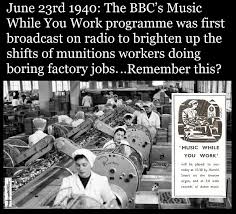 Sunday’s History Challenge: 23rd June 1940 - BBC’s Music While You Work programme was first broadcast on radio to brighten up the lives of munitions workers doing boring factory jobs - what should I play? Find out Sunday morning from 7am <a href="/blackcatradio/">Black Cat Radio</a>