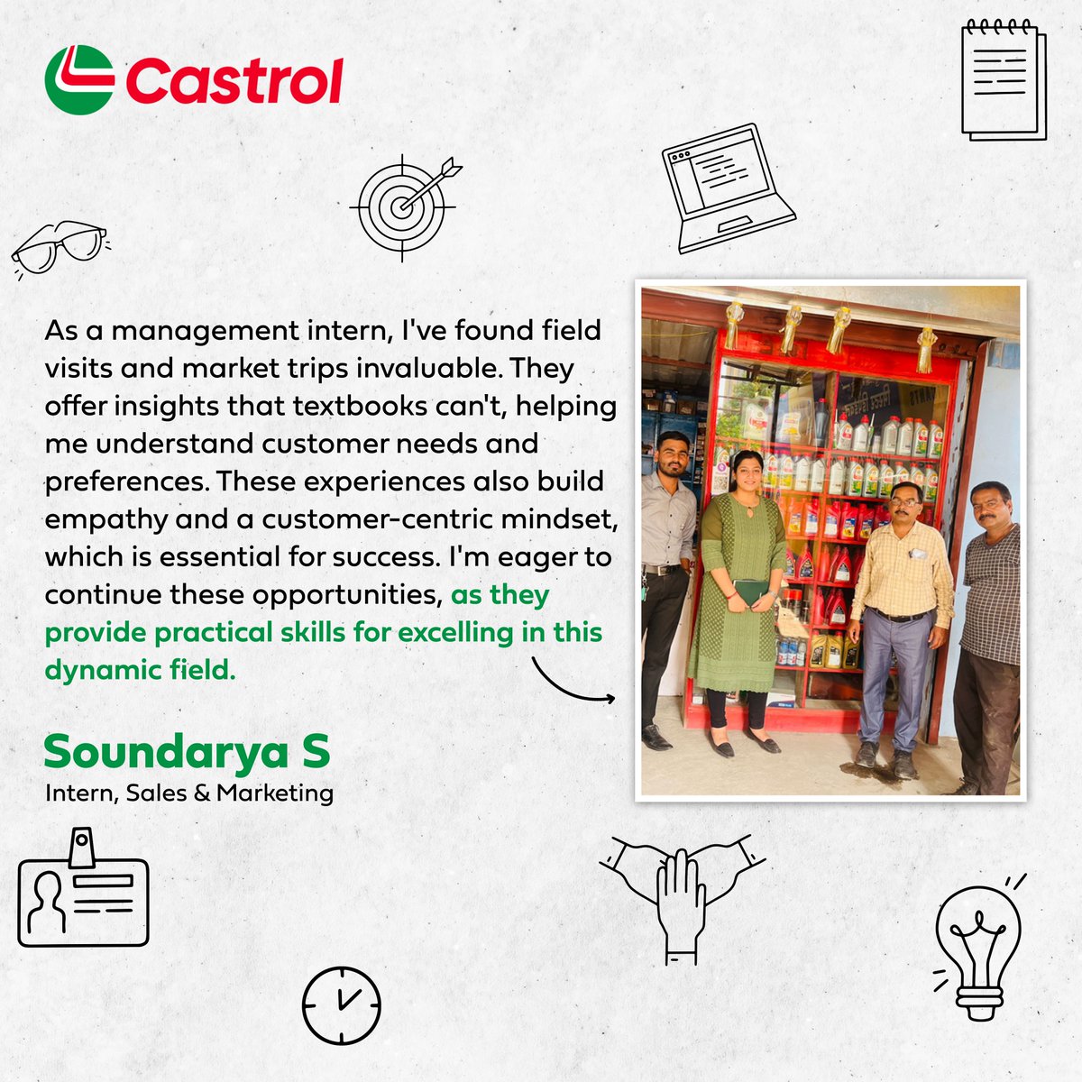 This summer, our interns flourished at Castrol, gaining skills they ll carry forward throughout their careers. Soundarya excelled in customer insights, Rishabh conquered the workshops, and Akash became an automation expert This summer, our interns flourished at Castrol, gaining skills they ll carry forward throughout their careers