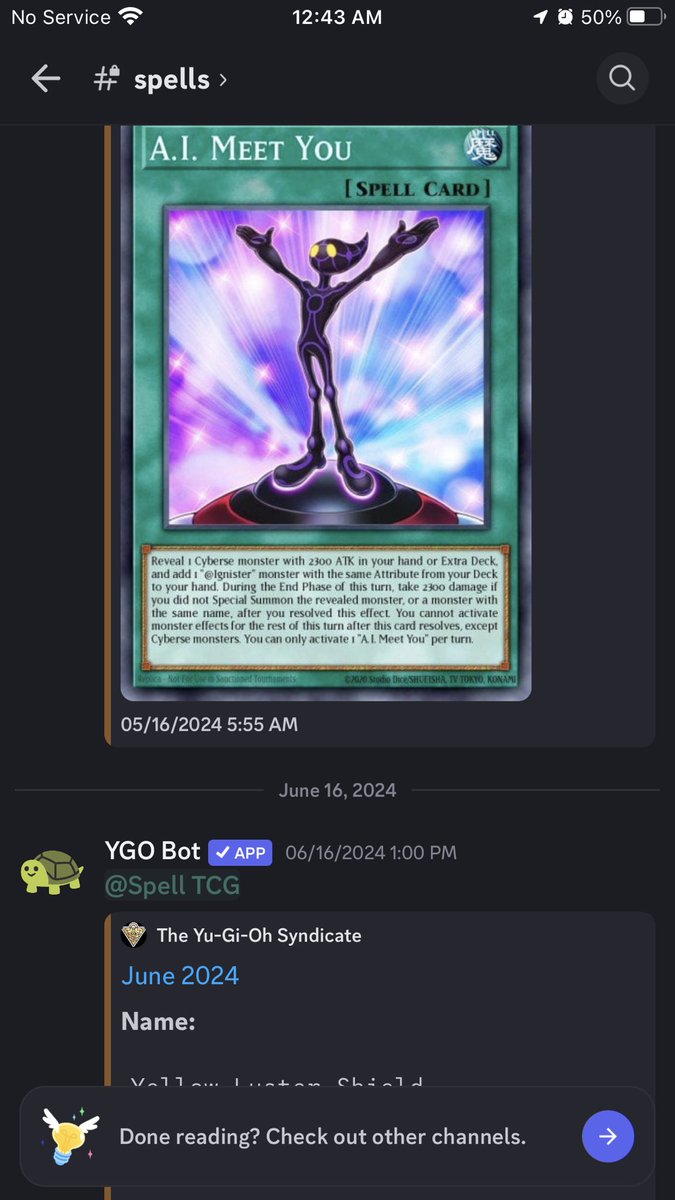 YuGiOhSyndicate's tweet photo. @TGSAnime @teamsamuraix1 @TrifGaming @DuelistMilano @KottonJesse Alright, i have an automated YuGiOh Discord server, with 3 channels currently that gets messages monthly for their specific channel type. If you want to be reminded of other cards that you maybe haven’t seen in a while, join

https://t.co/WQAfhnyEID https://t.co/KG2Mbkfnac