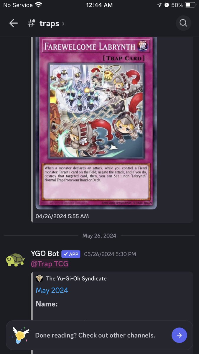 YuGiOhSyndicate's tweet photo. @TGSAnime @teamsamuraix1 @TrifGaming @DuelistMilano @KottonJesse Alright, i have an automated YuGiOh Discord server, with 3 channels currently that gets messages monthly for their specific channel type. If you want to be reminded of other cards that you maybe haven’t seen in a while, join

https://t.co/WQAfhnyEID https://t.co/KG2Mbkfnac