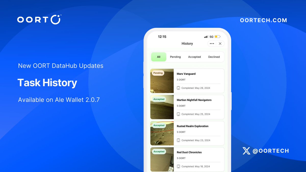 oortech's tweet image. #OORTDataHub Updates
- Added filters in the task &quot;History&quot; page so you can easily track your daily tasks &amp;amp; rewards