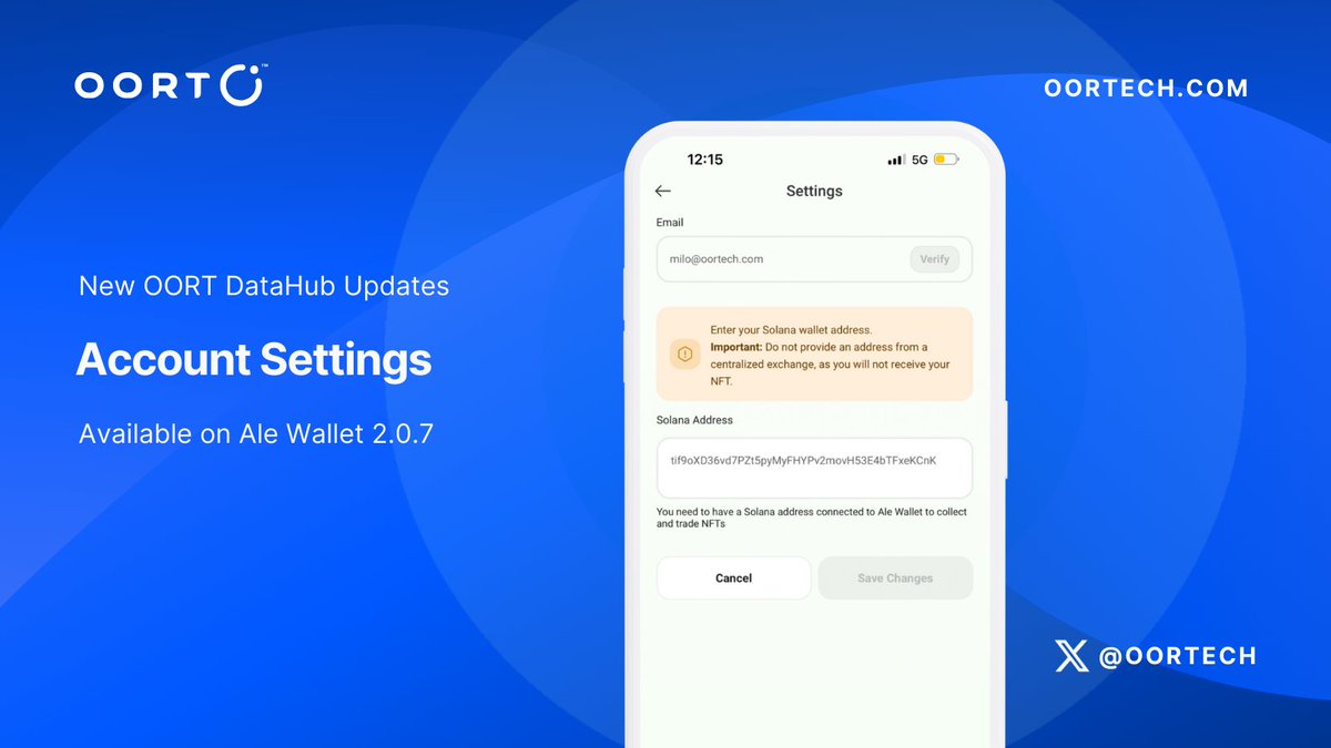 oortech's tweet image. #OORTDataHub Updates
- Added account settings page: You can now update your email and Solana wallet address to receive OORT DataHub NFTs!