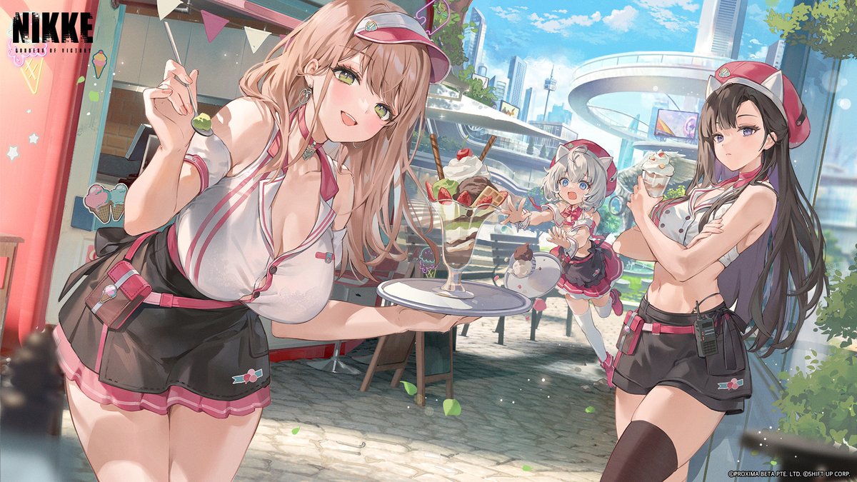 NIKKE_en's tweet image. 【NIKKE Summer Solstice Illustration】

Check out the illustration by YeoNwa/ヨナ (@yeonwa_)!

As it has been hot recently, Absolute Squad decided to set up an ice-cream stand. 🍨 

#NIKKE