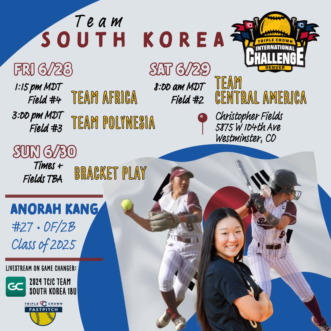 anorahkang2025's tweet photo. God is opening doors this summer!!! I’m so excited to represent my heritage in the @TCSFastpitch Int'l Challenge. Go South Korea!! 🇰🇷 I am also so thankful to have received an invitation to the @thealliancefp @Starsof_Tom Games!!! 🤩💫✨⭐️ @coachkfagan @CoachSii @CoachKRyman https://t.co/9PsRWoP3Q9