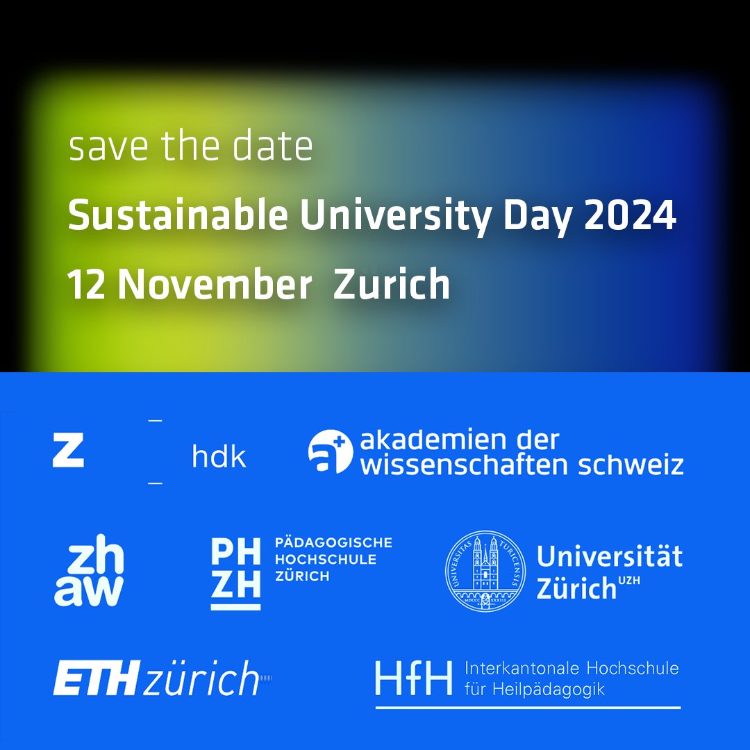 save the date! 
Der nächste Sustainable University Day findet am 
🗓️12. November 2024 in Zürich statt.
<a href="/ETH/">ETH Zürich</a>, @hfh_edu, <a href="/phzuerich/">Pädagogische Hochschule Zürich</a>, <a href="/UZH_en/">University of Zurich</a>,
<a href="/zhdk/">ZHdK</a> und <a href="/ZHAW/">ZHAW</a> laden gemeinsam mit <a href="/UChangeCH/">U Change</a> Studierende, Dozierende und weitere Interessierte ein! 
👉go.u-change.ch/sud24DE