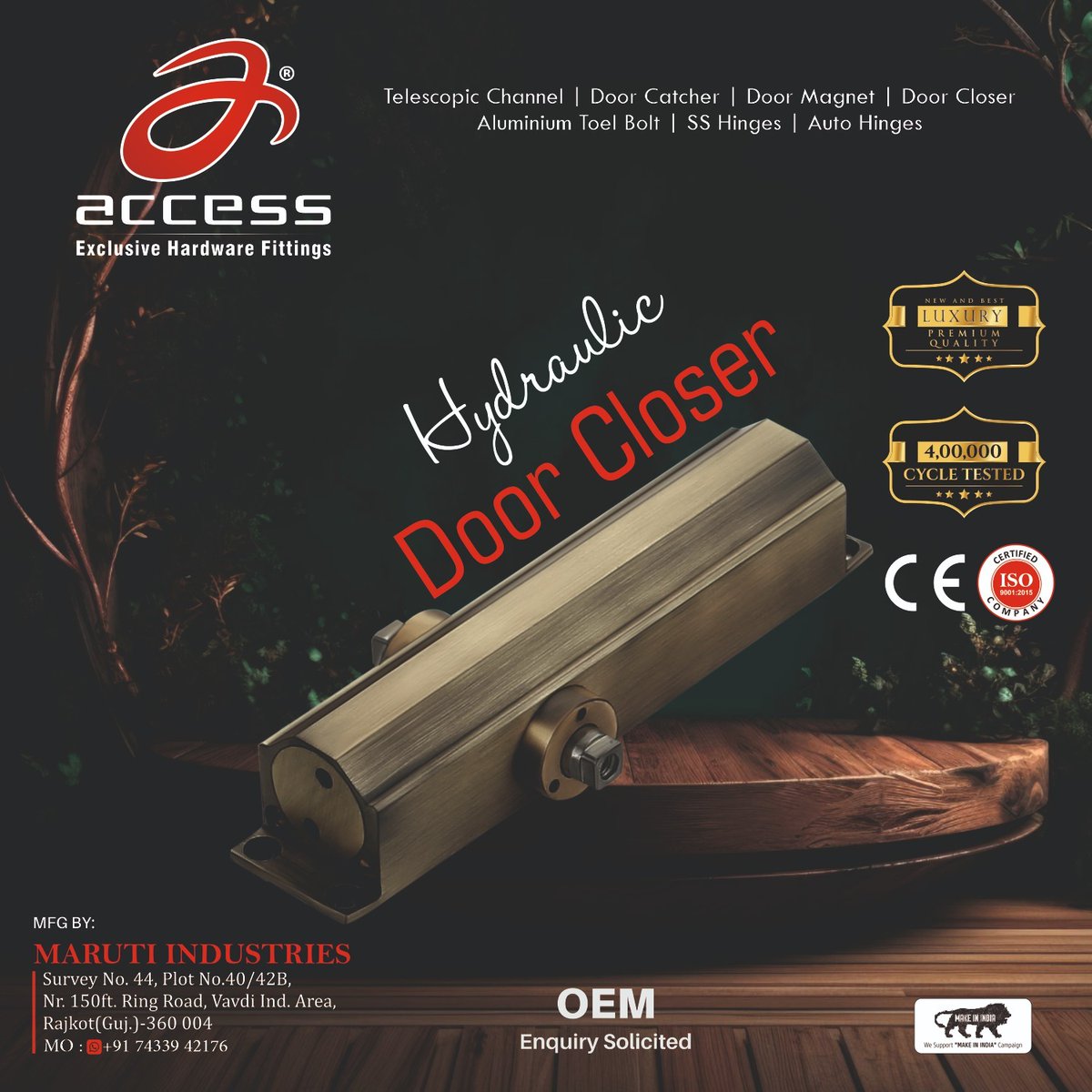 HardwareSamachr's tweet image. No more slamming doors!Our hydraulic door closers are the perfect solution.
#Access #AccessHardware #AccessIndia #HardwareFittings #MarutiIndustries #HydraulicDoorCloser #HardwareProducts #Manufacturer #Rajkot #DoorClosers #DoorHardware #TelescopicChannel #DoorCatcher #DoorMagnet