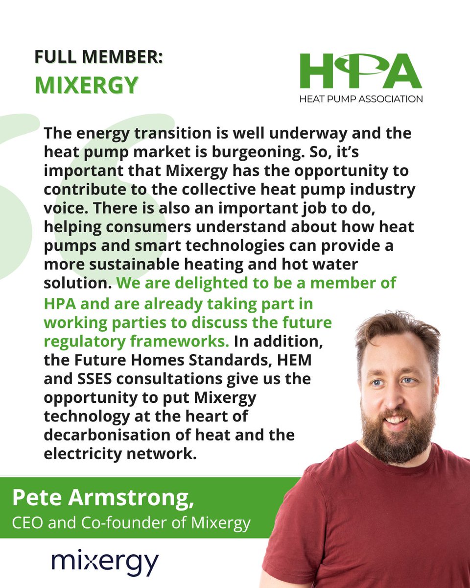 We're thrilled to announce that <a href="/MixergyLtd/">Mixergy</a> has joined as a Full member of the Heat Pump Association!

Here is what Pete Armstrong CEO of Mixergy had to say about why Mixergy decided to join the HPA.

Find out more about Mixergy 👉🏼mixergy.co.uk
