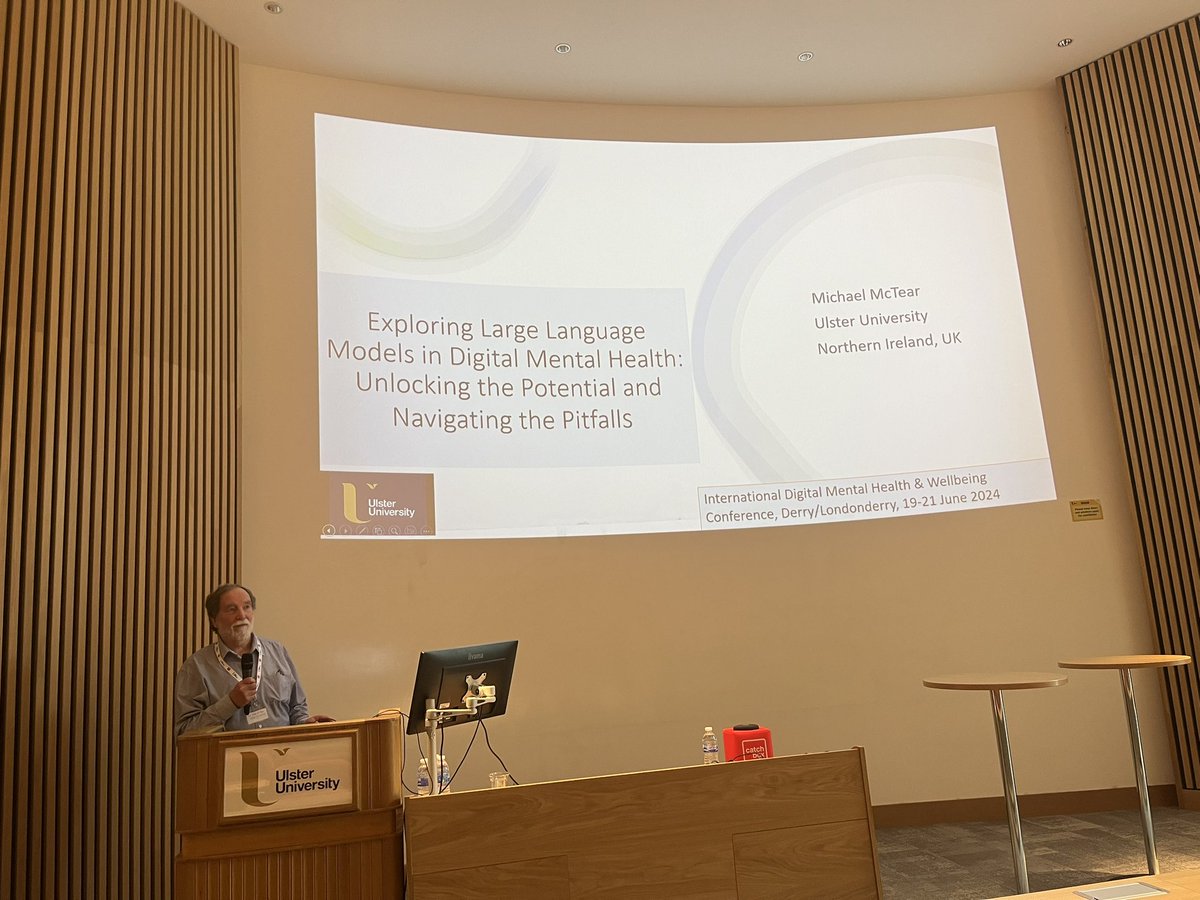 Emeritus Professor Mike McTear kicks off the next session on Conversational interfaces for mental with his talk on “Exploring Large Language Models in Digital Mental Health: Unlocking the Potential and Navigating the Pitfalls” #UlsterDMHW2024