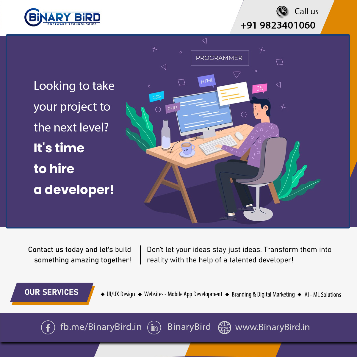 BinaryBird10's tweet image. Whether you're building an app, developing a website, or crafting a custom software solution, having a skilled developer on your team can make all the difference.
Contact us today and let's build something amazing together! 📈💼
#HireADeveloper #WebDevelopment #AppDevelopment