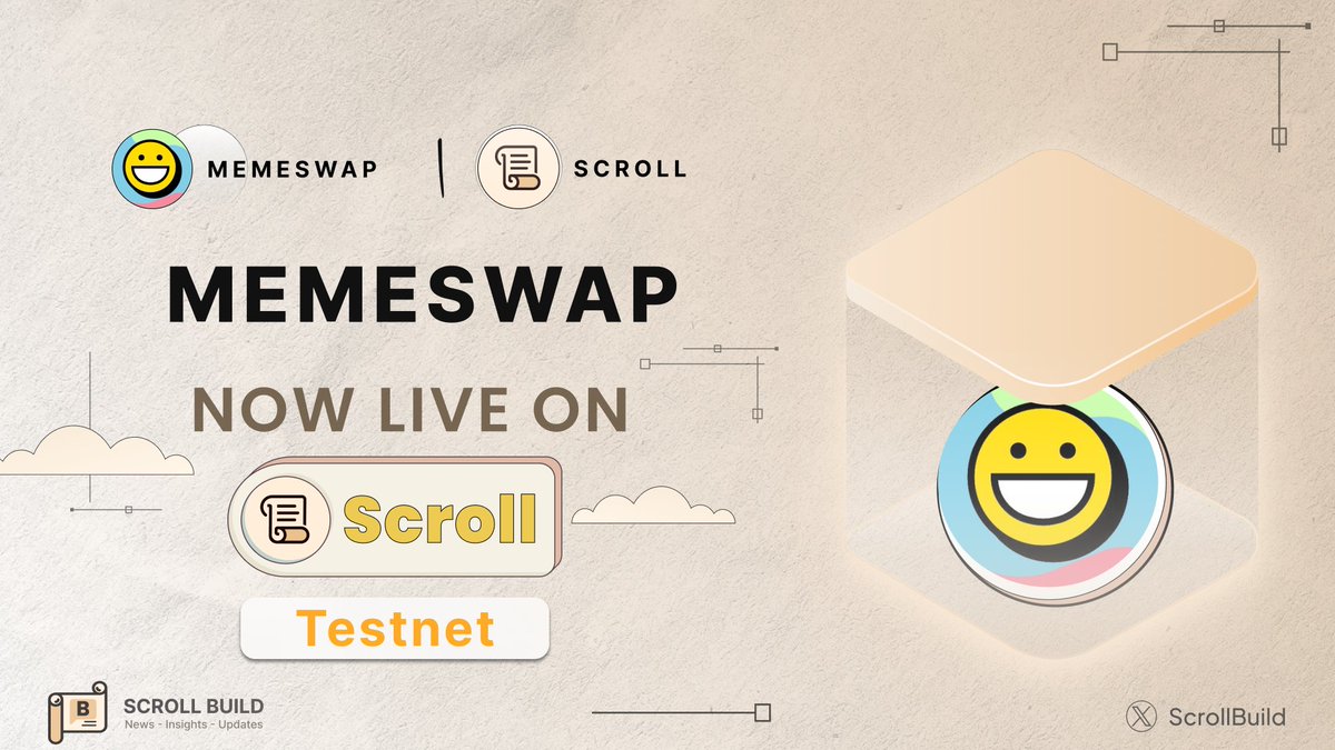 ScrollBuild's tweet image. 🚀 Don&apos;t miss out! @memeswapfi is now live on the @Scroll_ZKP Testnet! 🚀

Launch your own meme token effortlessly and start earning yield from meme traffic! Get in early and ride the meme wave! 🌊💸

#Memeswap #ScrollZKP