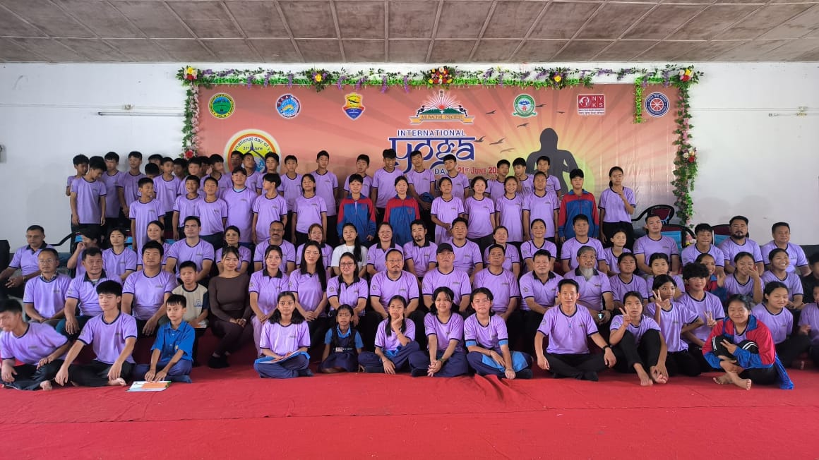 MissArunachal's tweet photo. Our Reigning Trio celebrated International Yoga Day with the theme "YOGA FOR SELF &amp; SOCIETY," at SL Sports Academy, Chimpu with HM of S&amp;Y, Shri @KentoJini Sir, in the esteemed presence of Shri Pesi Jilen, HMLA, Shri Abu Tayeng, Secy SYA &amp; Shri Tadar Appa, Director Sports. @OfGoap https://t.co/ewOIYhOxZT