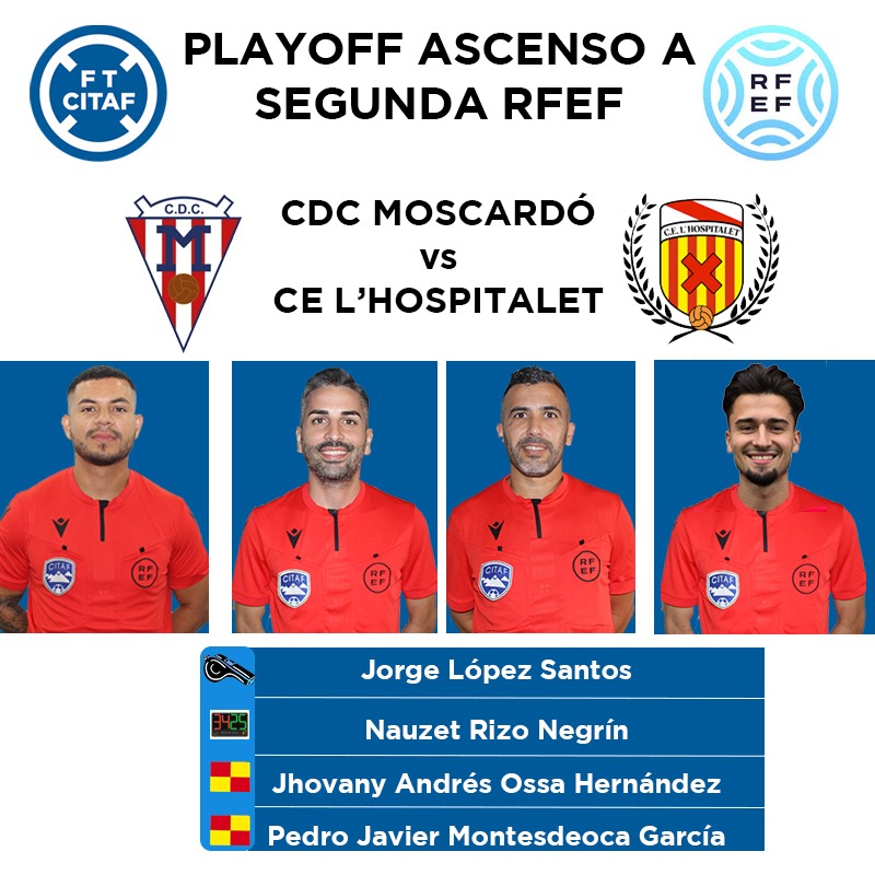 CITAFTENERIFE's tweet photo. ⚽️ El encuentro de vuelta de la final por el ascenso a #SegundaRFEF entre @CDCMOSCARDO_com y @CELHospitalet será dirigido por un equipo arbitral de nuestro Comité

🍀 ¡Mucha suerte! https://t.co/OEzdPMUNGS