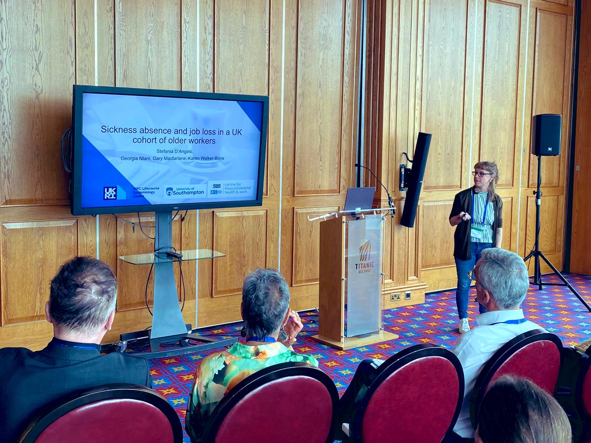 CMSKHealthWork's tweet photo. Great to hear from our colleague Stefania D’Angelo from @unisouthampton about connections between sickness absence and job loss in older workers in the UK using #HEAF data! https://t.co/4RUnXlX3pW