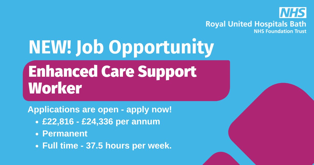 We're hiring Enhanced Care Support Workers: bit.ly/45y6Tz2

Interested and would like to know more? Come and talk to us about this rewarding role and how to apply on Thursday 4th July <a href="/RUHBath/">RUH Bath 🏥</a> 

📍The Career Zone, main entrance, RUH 
🕚bet. 11.30am - 2.00pm and 6pm - 8pm