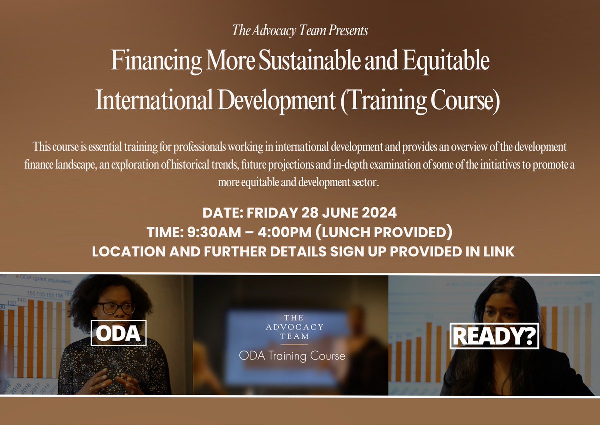 📢 Last week to register for our course ‘Financing More Sustainable and Equitable International Development’. 

We offered bespoke versions of this course to <a href="/savechildrenuk/">Save the Children UK</a>, <a href="/theirworld/">Theirworld</a>, <a href="/CleanAirFund/">Clean Air Fund</a>. Our team is excited to welcome you next!

➡️Register: theadvocacyteam.co.uk/product/unders…