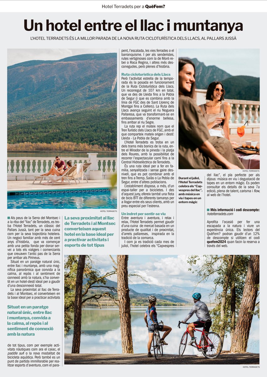 Avui sortim a <a href="/LaVanguardia/">La Vanguardia</a> !!
La millor parada de la nova #RutaCicloturística #DelsLlacs !! L'hotel entre el llac i la muntanya 💚